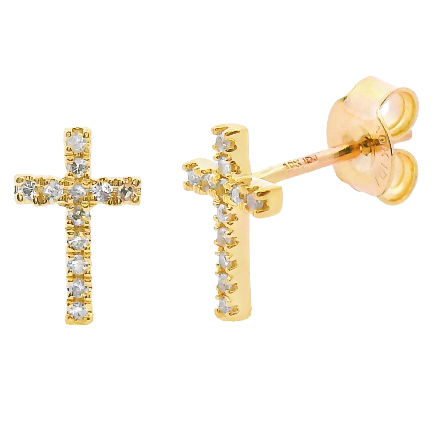 Genuine .10ct Diamond Cross Earrings in 10KT Yellow Gold