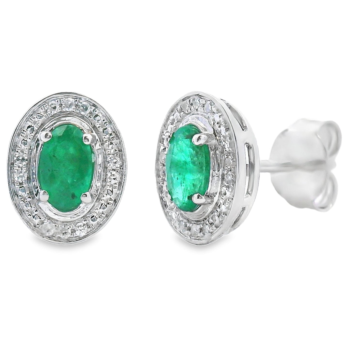 Natural Emerald and Diamond Earrings in 10KT White Gold