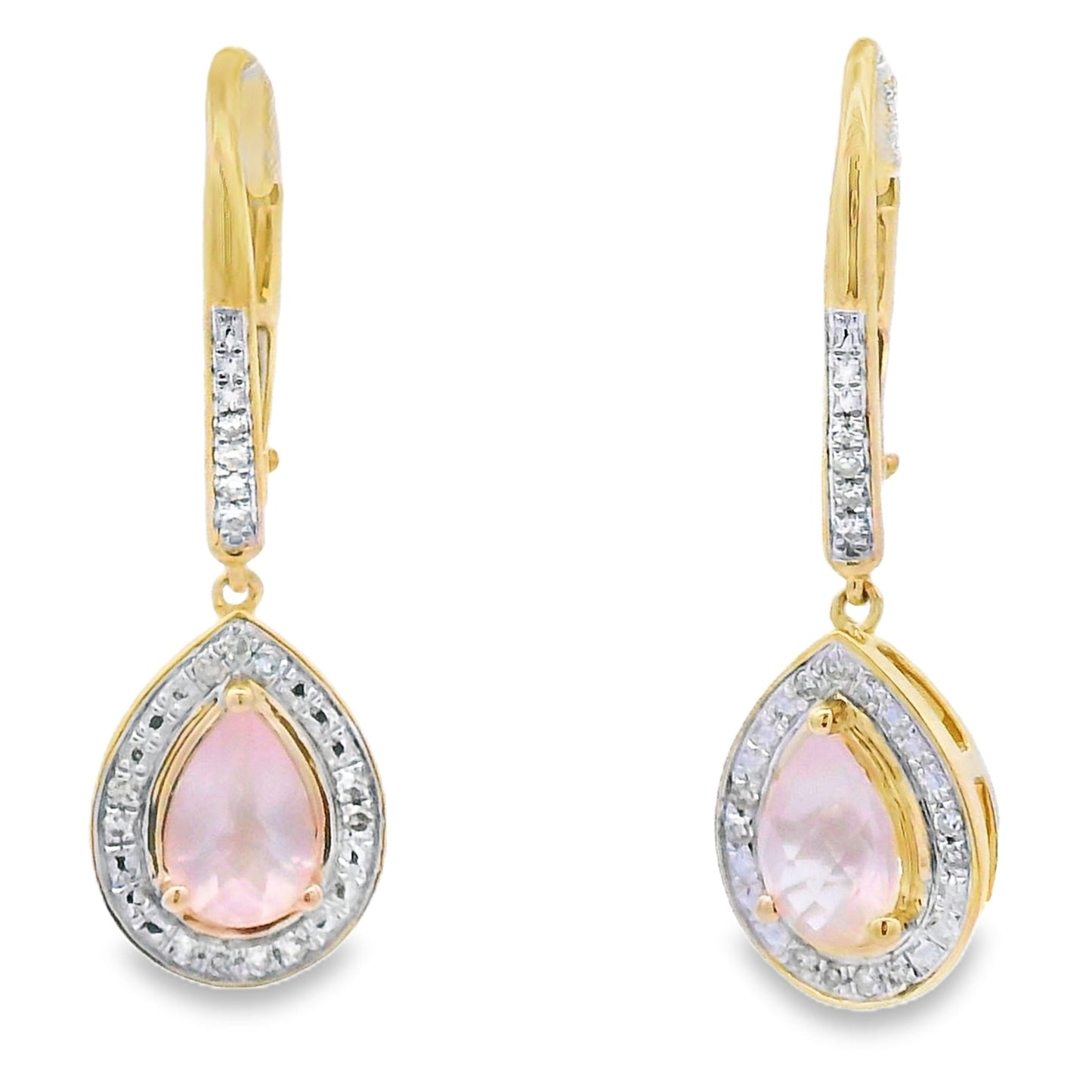 Boucles d'oreilles pendantes en diamant de quartz rose en or jaune 10KT