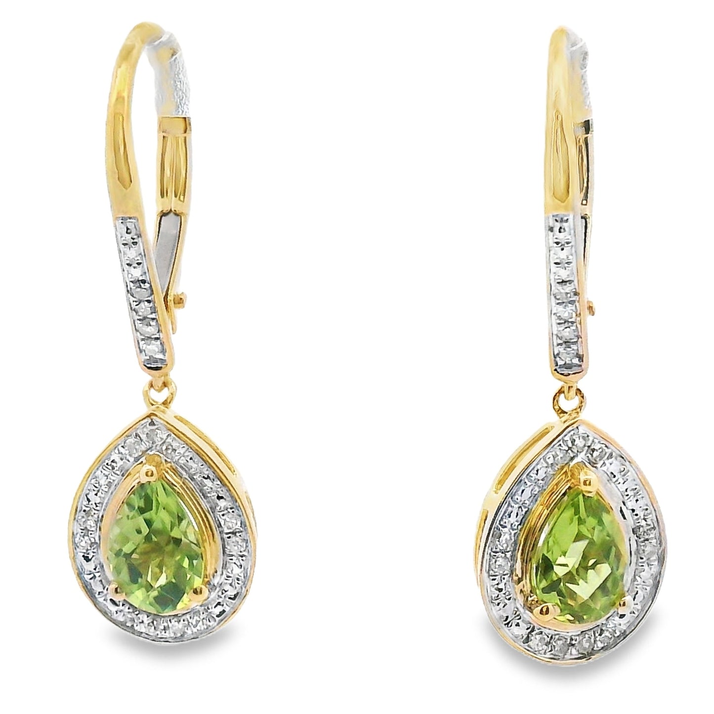 .96ct Peridot and Diamond Dangle Earrings in 10KT Yellow Gold