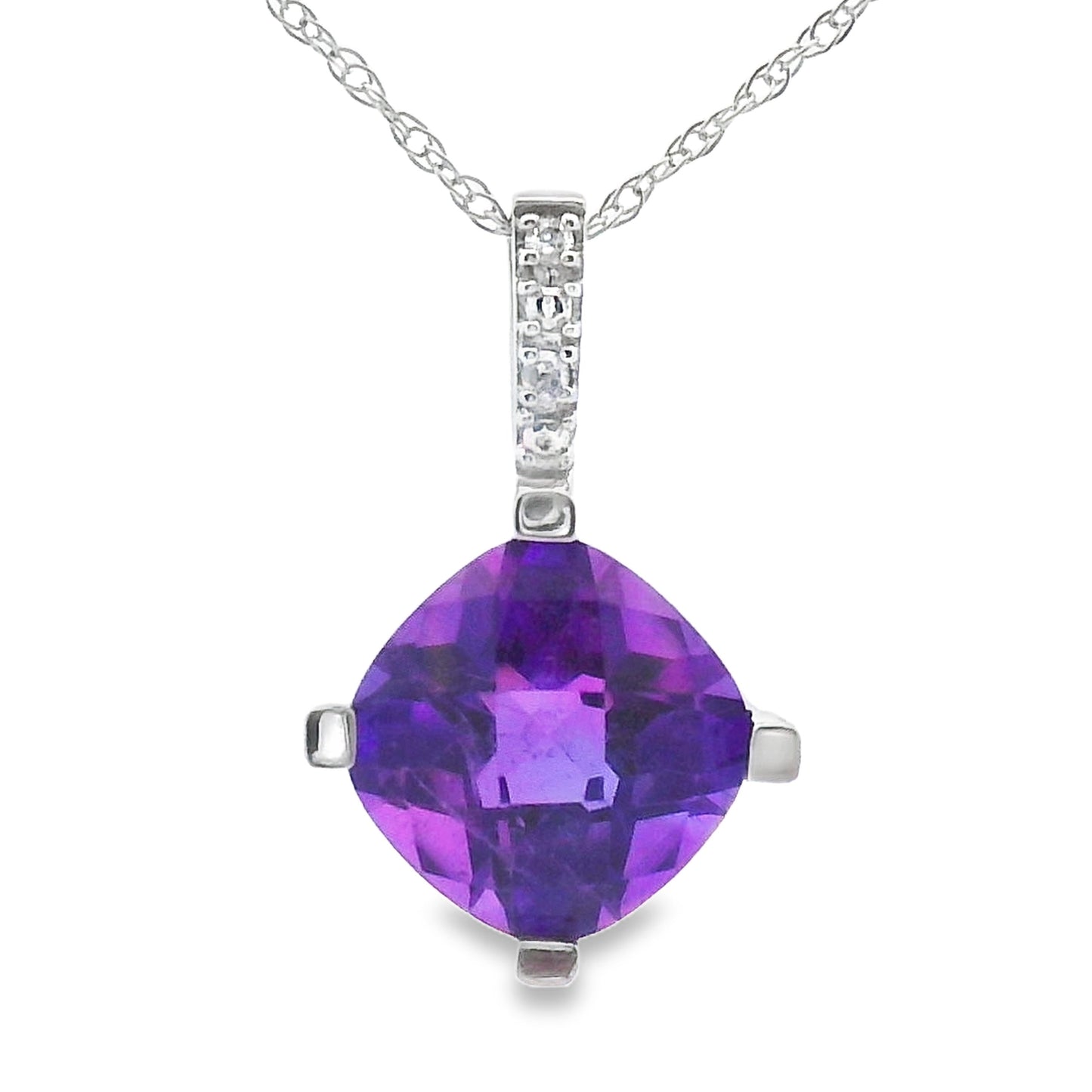 Colgante de Diamante de Amatista en Oro Blanco de 10KT