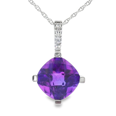 Amethyst Diamond Pendant in 10KT White Gold