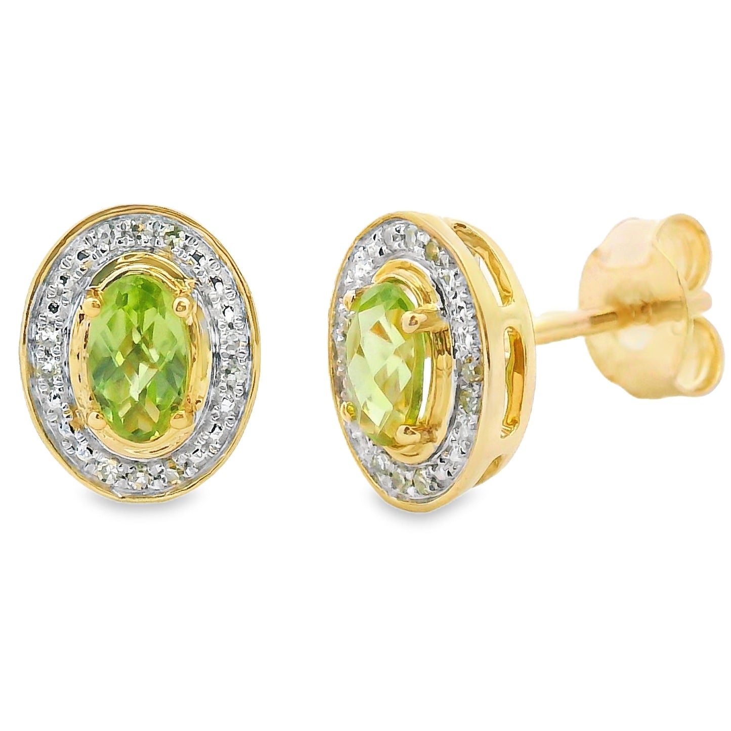 Boucles d'oreilles en péridot naturel et diamants en or jaune 10KT