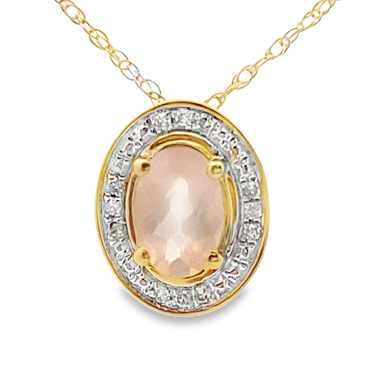 Pendentif en Quartz Rose et Diamant en Or Jaune 10KT