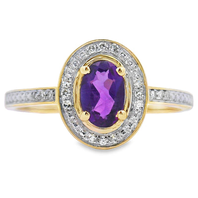 Bague en diamant améthyste naturelle de 0,48 ct en or jaune 10KT