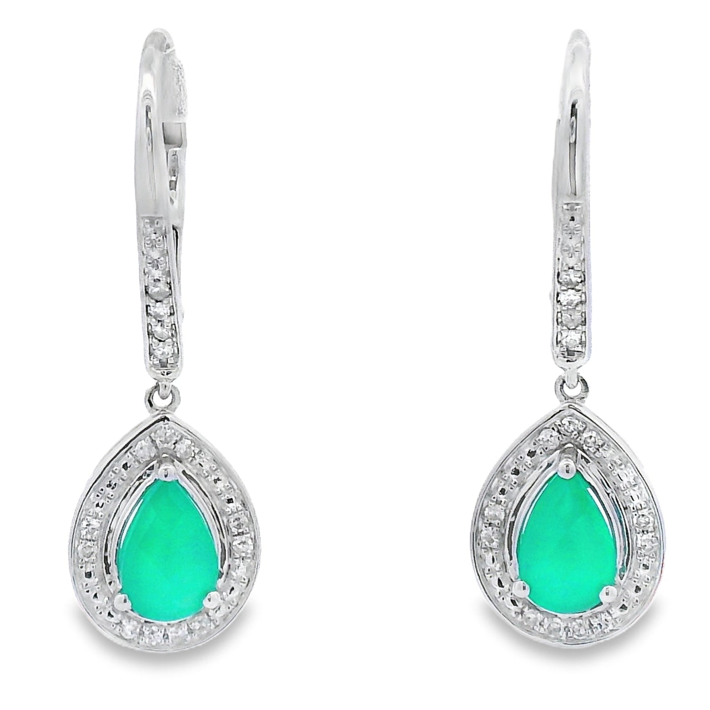 Chalcedony Diamond Dangle Earrings in 10KT White Gold
