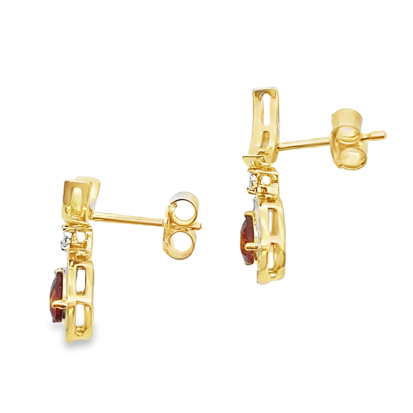 .62ct Garnet Diamond Dangle Earrings in 10KT Yellow Gold