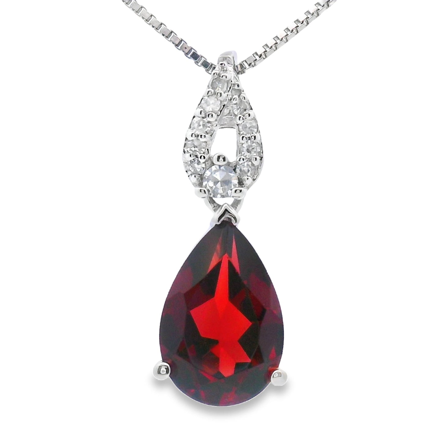 Pendentif en Grenat et Diamant de 1,38 ct en Or Blanc 10KT