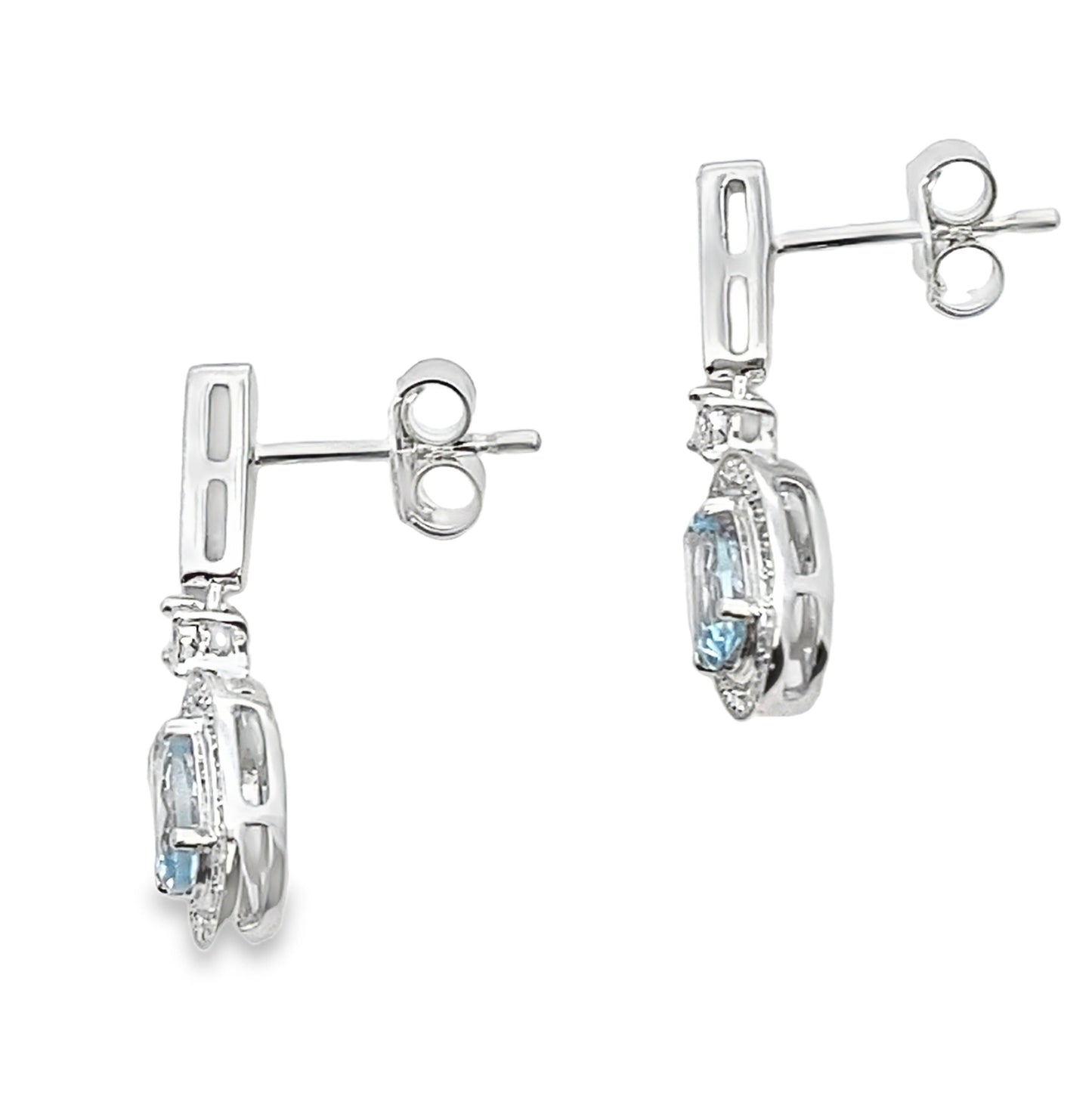 Boucles d'oreilles pendantes en diamant aquamarine en or blanc 10KT