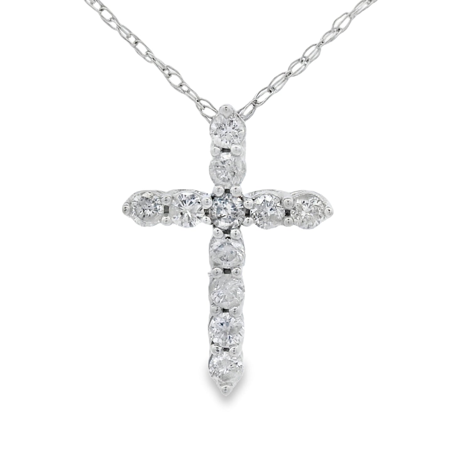 Colgante de Cruz de Diamante de 0.19 quilates en Oro Blanco de 14KT