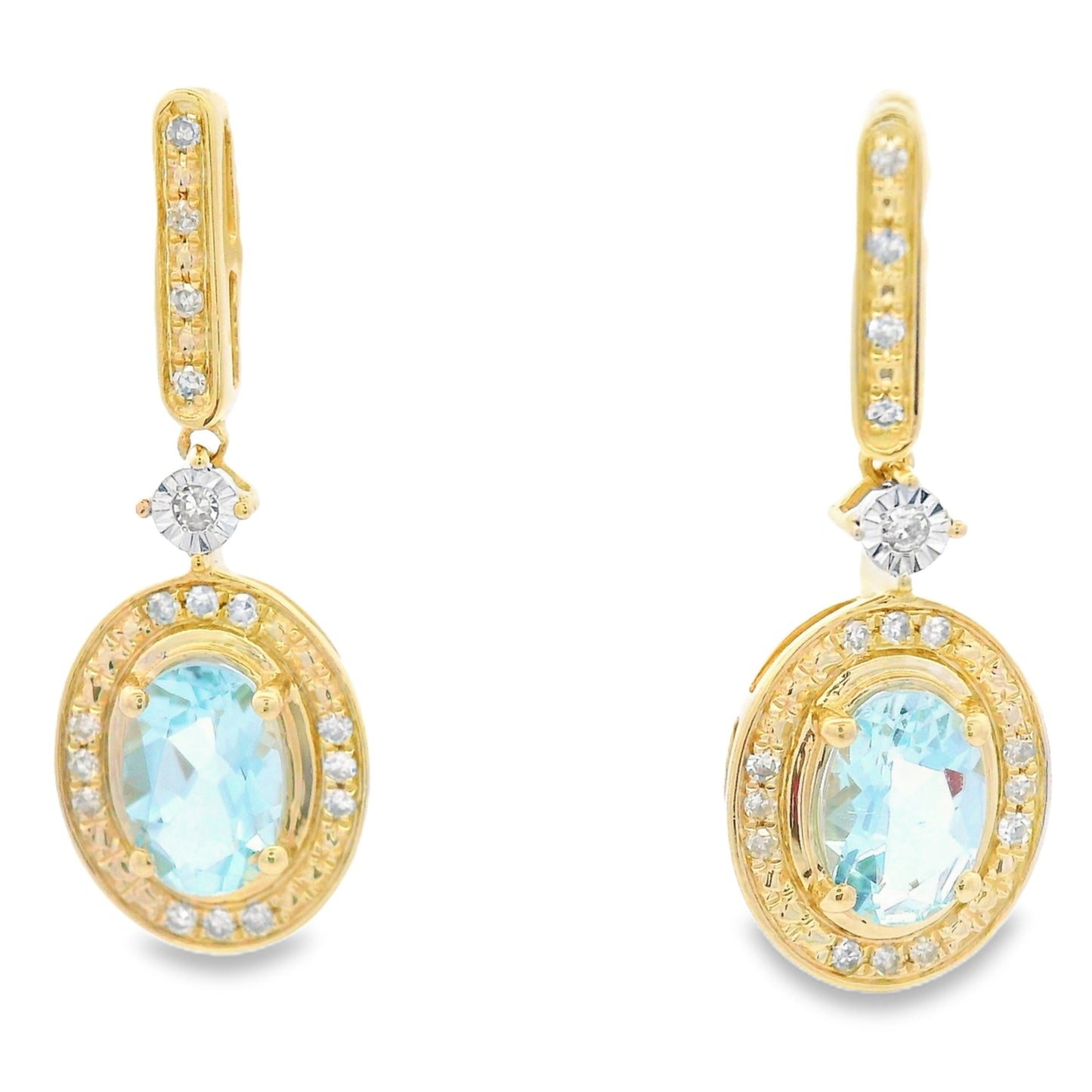 Pendientes Colgantes de Diamante de Aguamarina en Oro Amarillo de 10KT