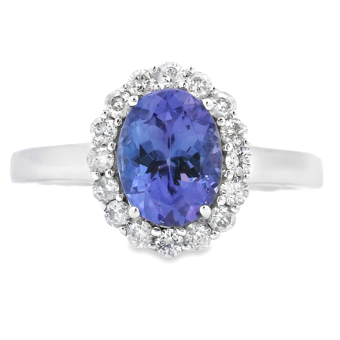 Genuine 1.55ct Tanzanite and Diamond Ring in 14KT White Gold