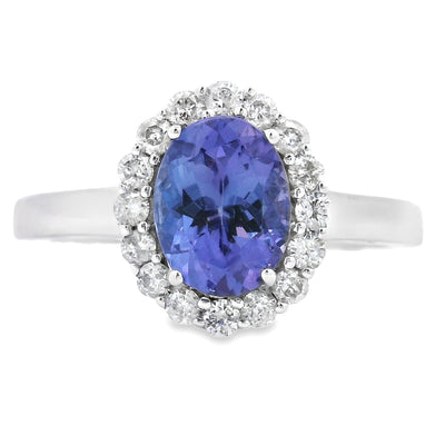 Bague en Tanzanite et Diamant de 1,55 ct en Or Blanc 14KT