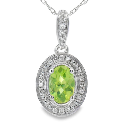 .50ct Pendentif en Péridot et Diamant en Or Blanc 10KT