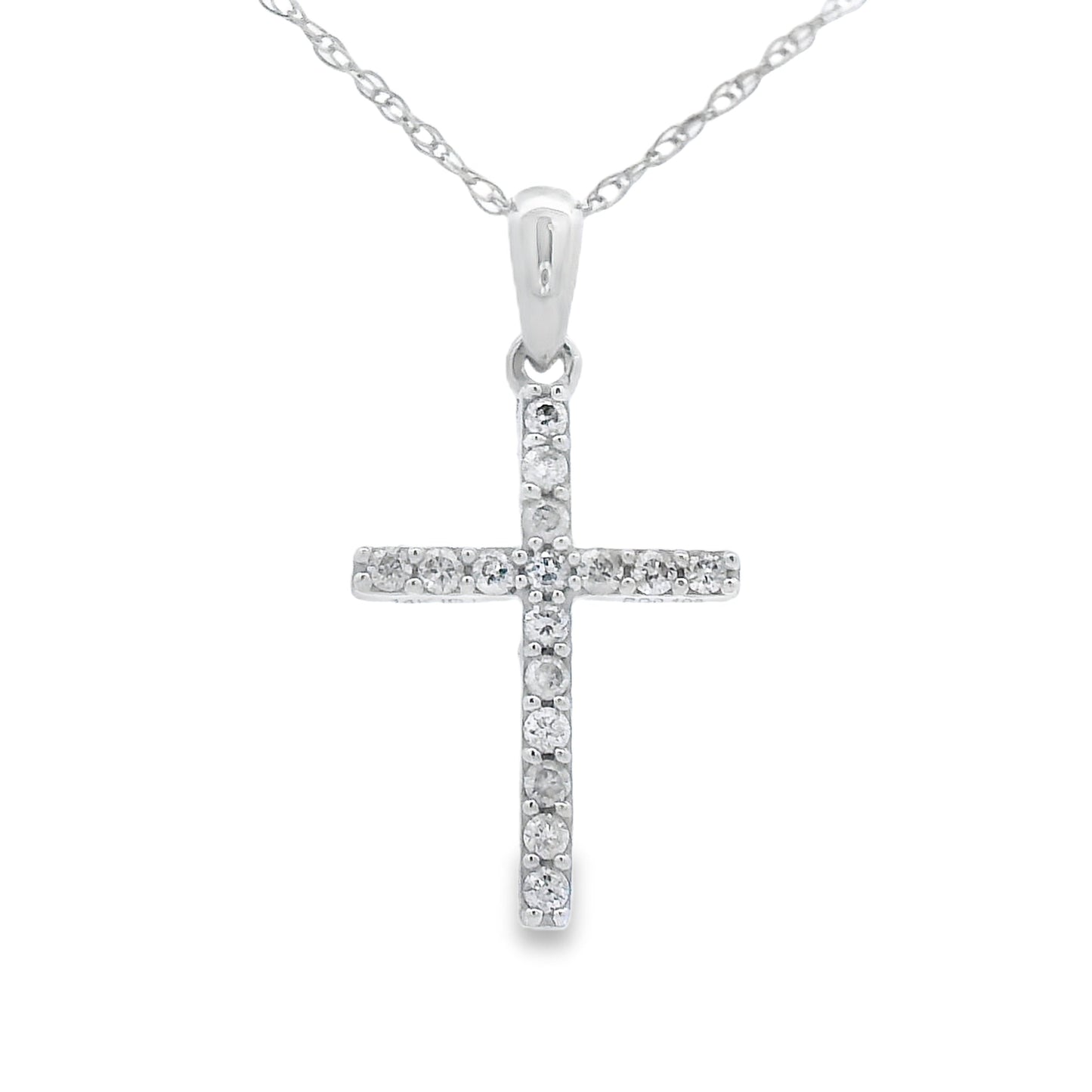 Pendentif Croix en Diamant de 0,11 ct en Or Blanc 14KT