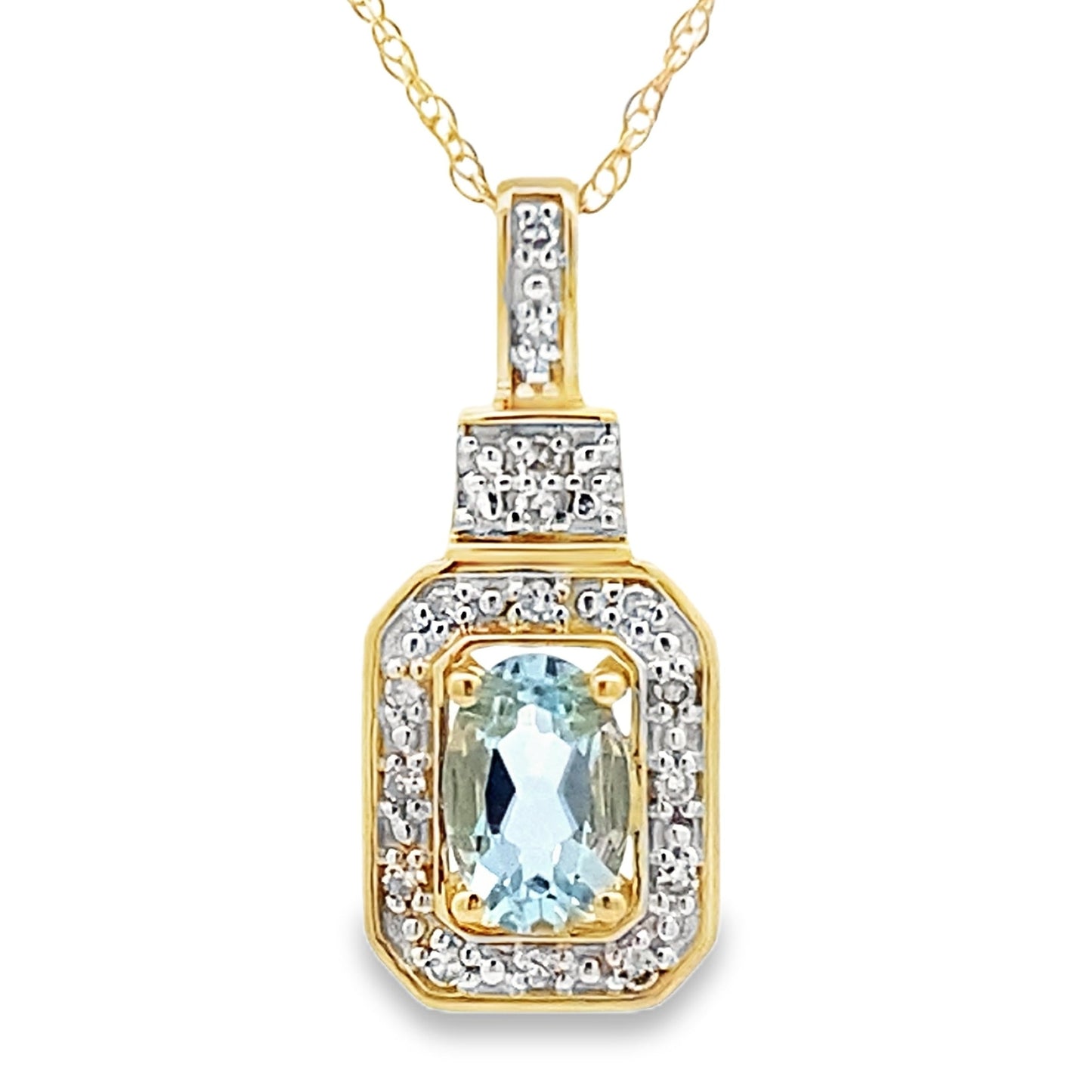 Aquamarine Diamond Pendant in 10KT Yellow Gold
