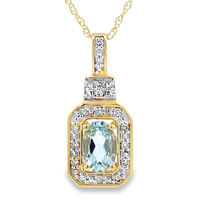 Pendentif en diamant aquamarine en or jaune 10KT