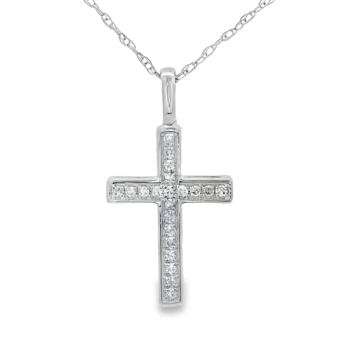 Pendentif croix en diamant de 0,08 ct en or blanc 14KT