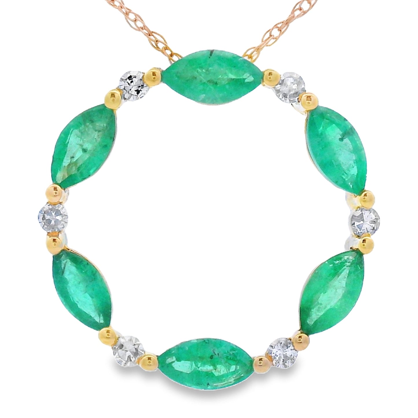 Emerald Diamond Circle of Love Pendant in 10KT Yellow Gold