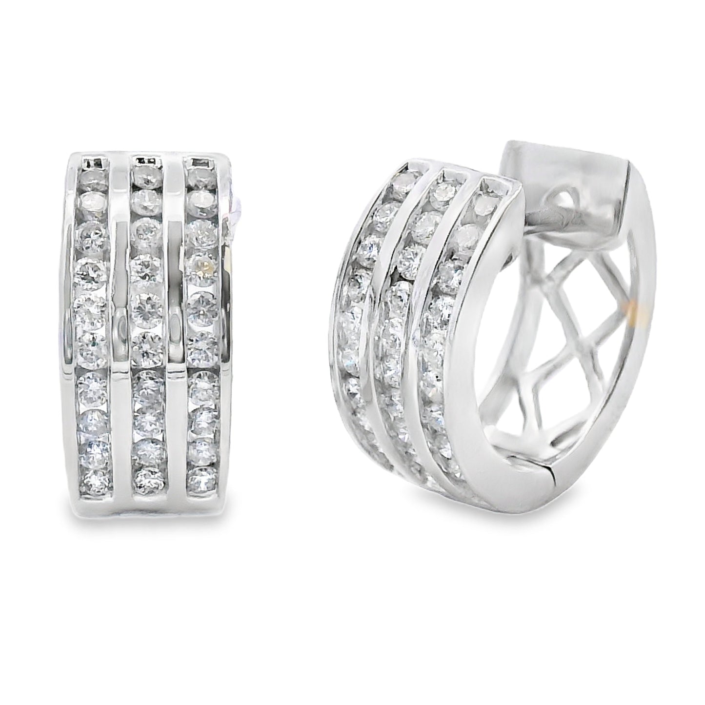 Pendientes de aro de diamante genuino de 0.50 ct en oro blanco de 14 quilates