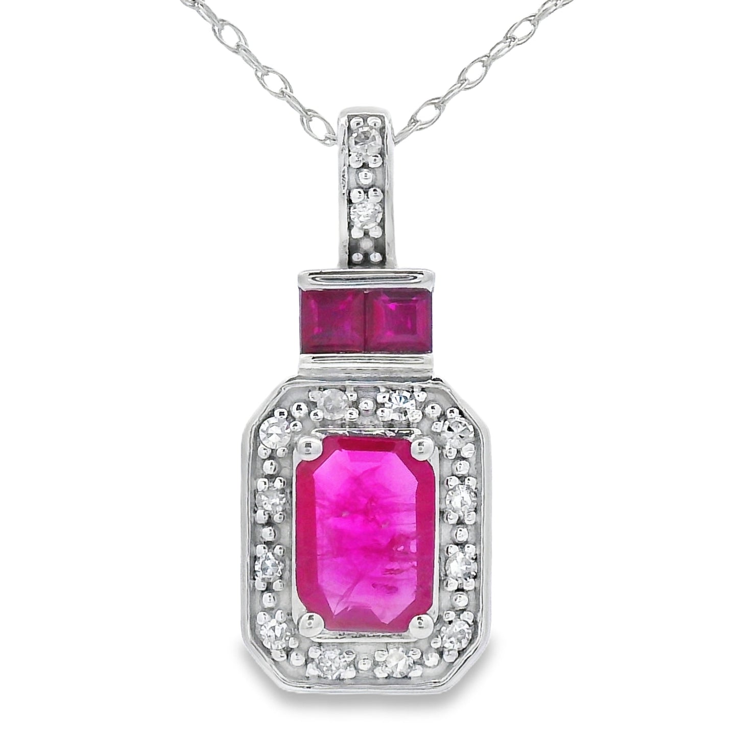 .82ct Pendentif en Rubis et Diamants en Or Blanc 14KT