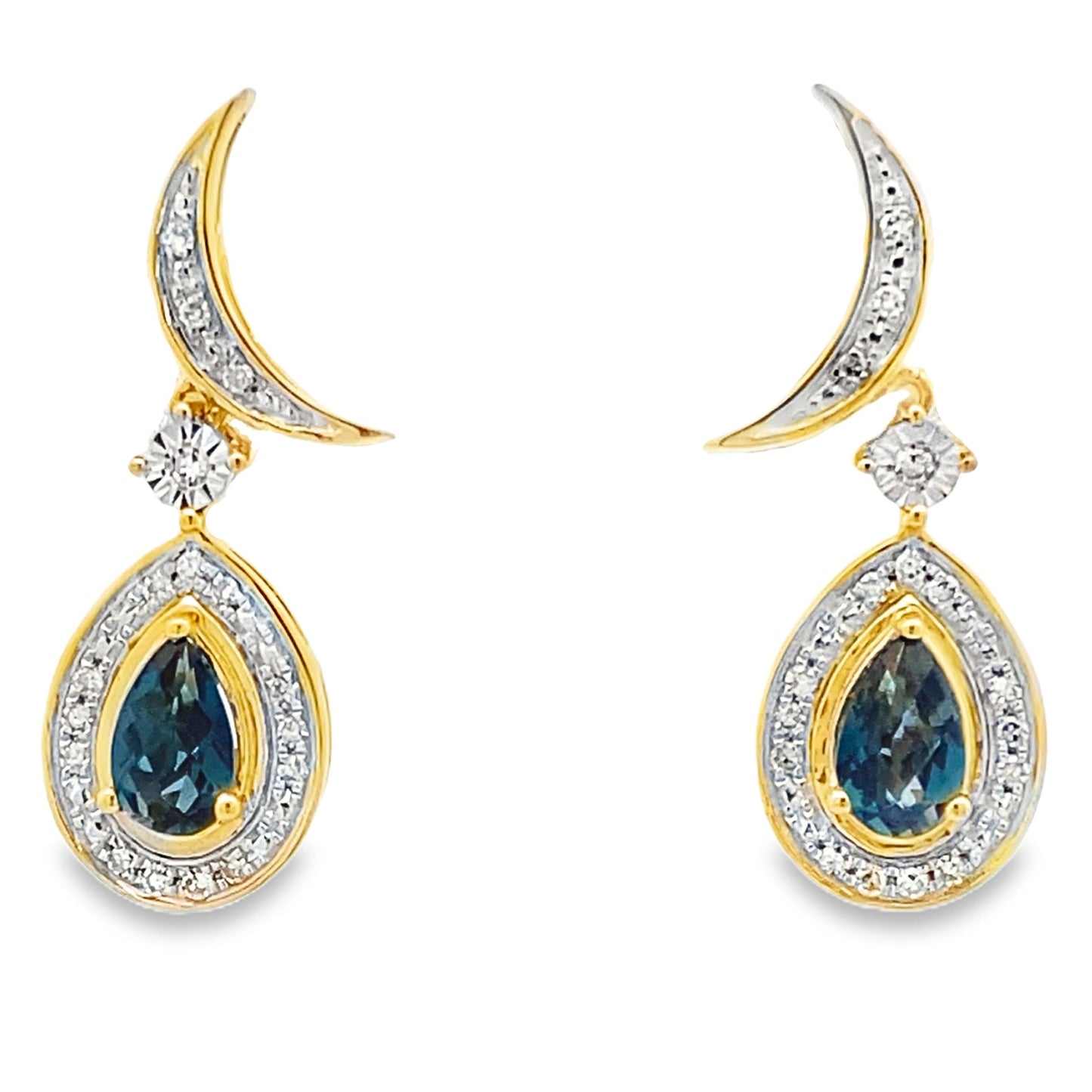 Pendientes Colgantes de Topacio Azul Londres en Oro Amarillo de 10KT