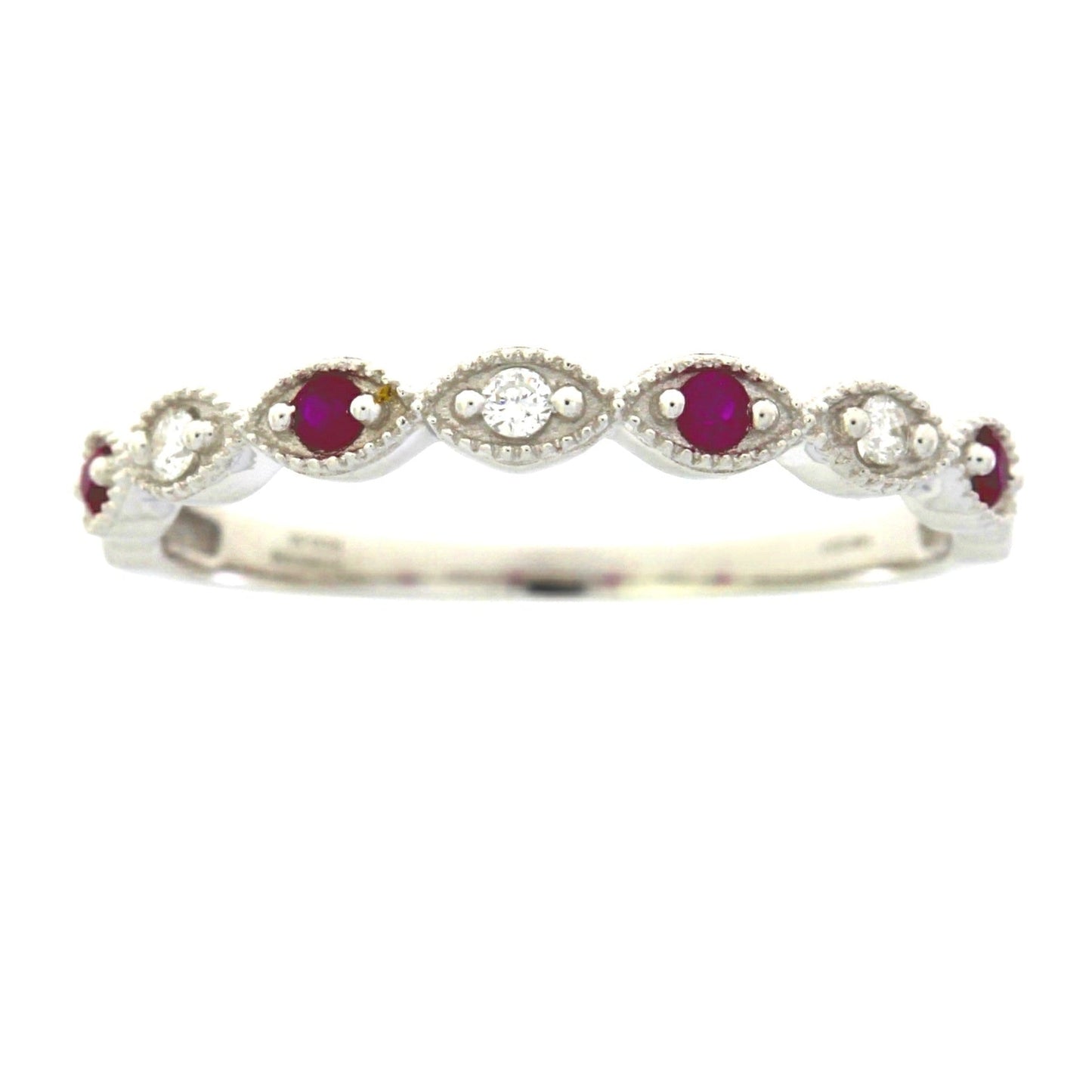 Bague de mariage en diamant et rubis de 0,15 ct en or blanc 14KT