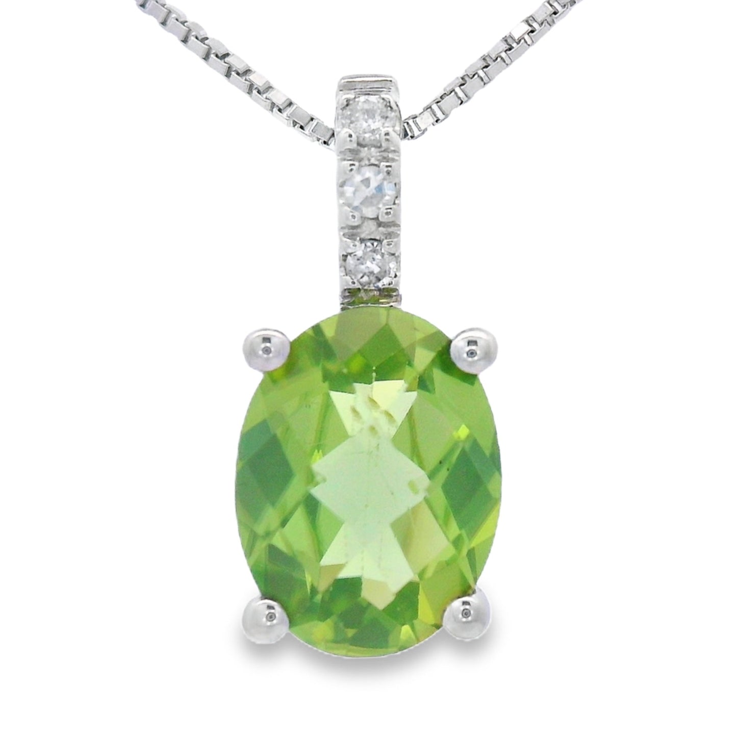 Pendentif en péridot et diamant de 1,34 ct en or blanc 10KT
