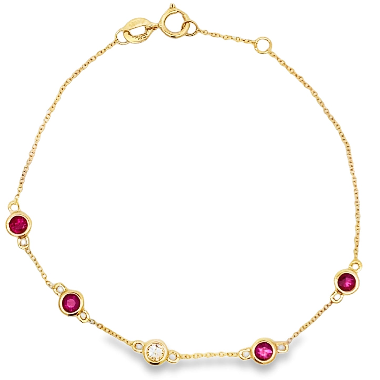 Bracelet en rubis et diamants véritable en or jaune 14KT