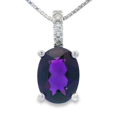Amethyst Diamond Pendant in 10KT White Gold
