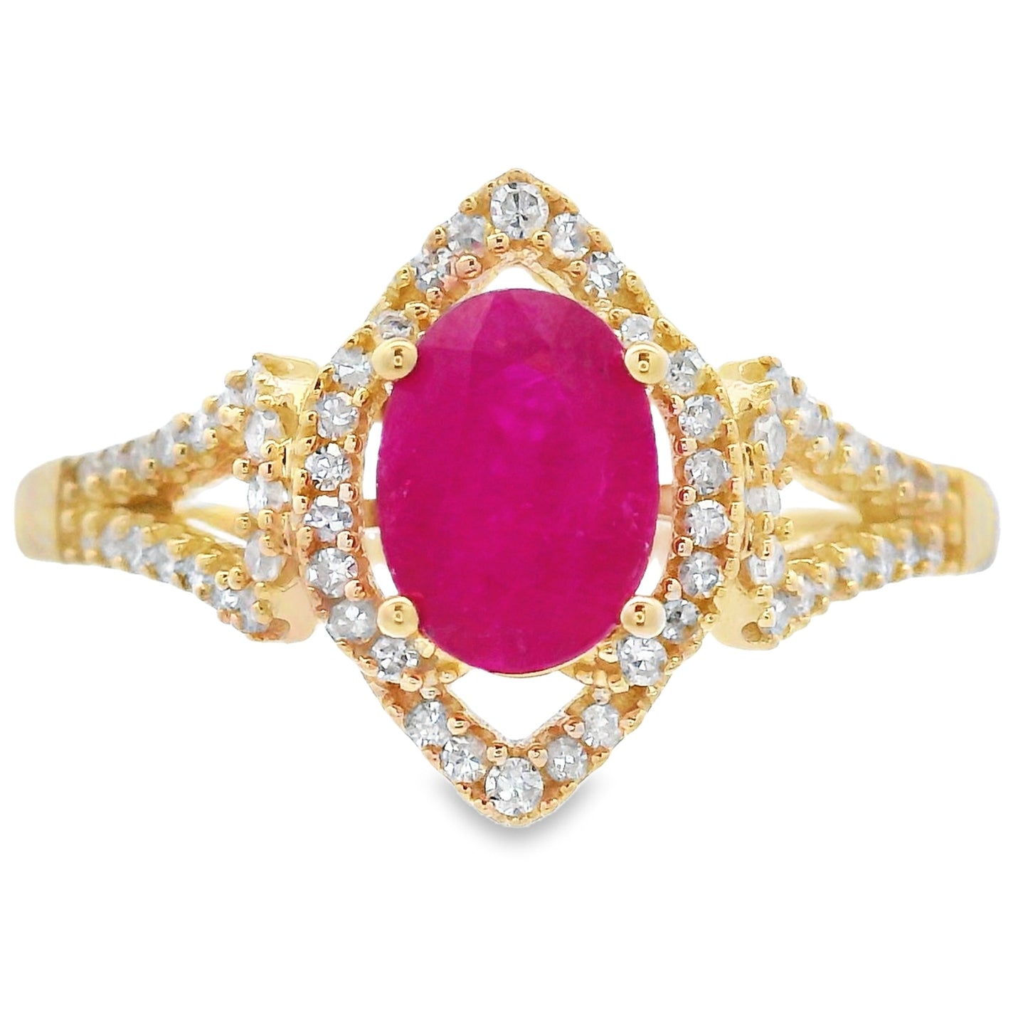 Genuine Ruby and Diamond Ring in 14KT Yellow Gold