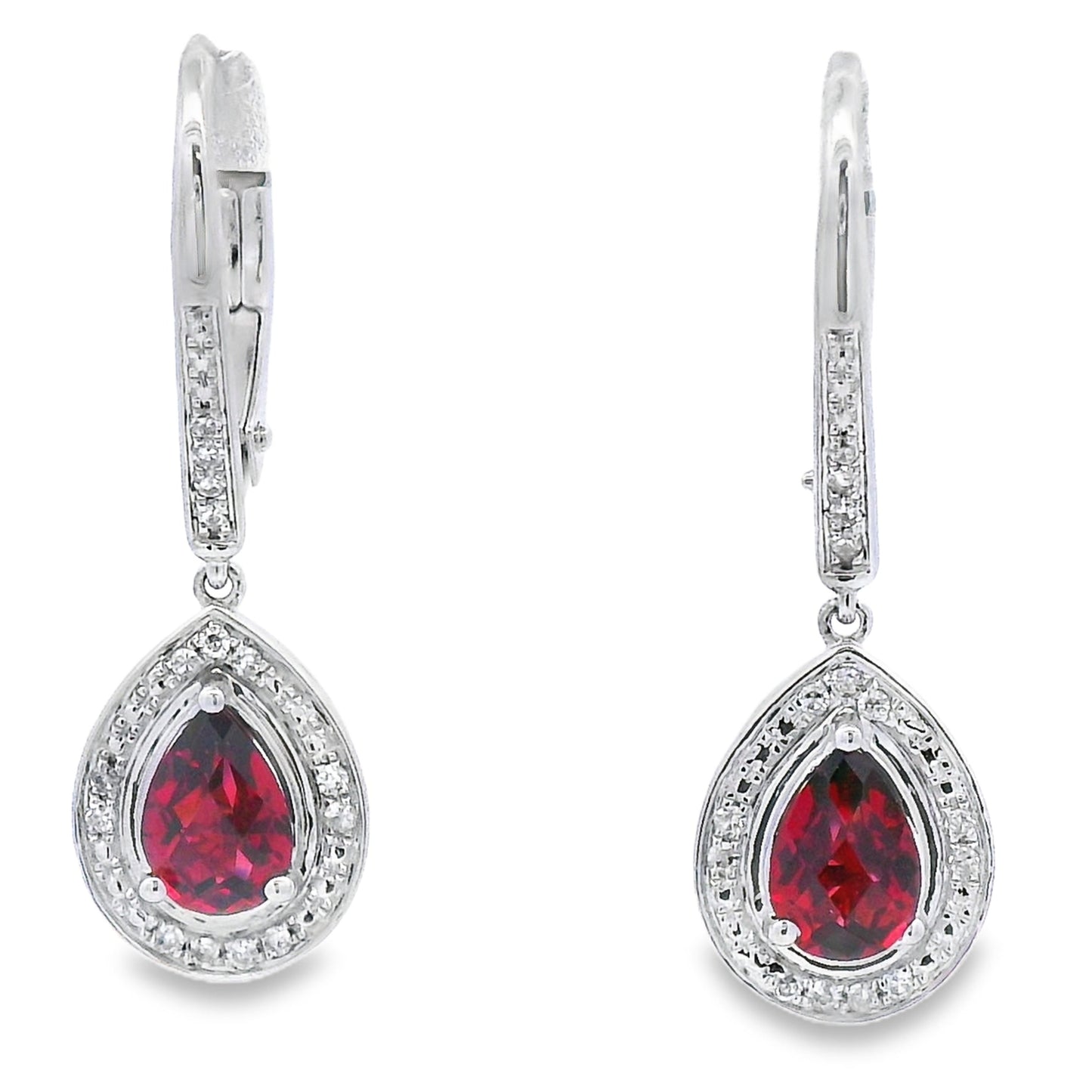 1.05ct Garnet and Diamond Dangle Earrings in 10KT White Gold