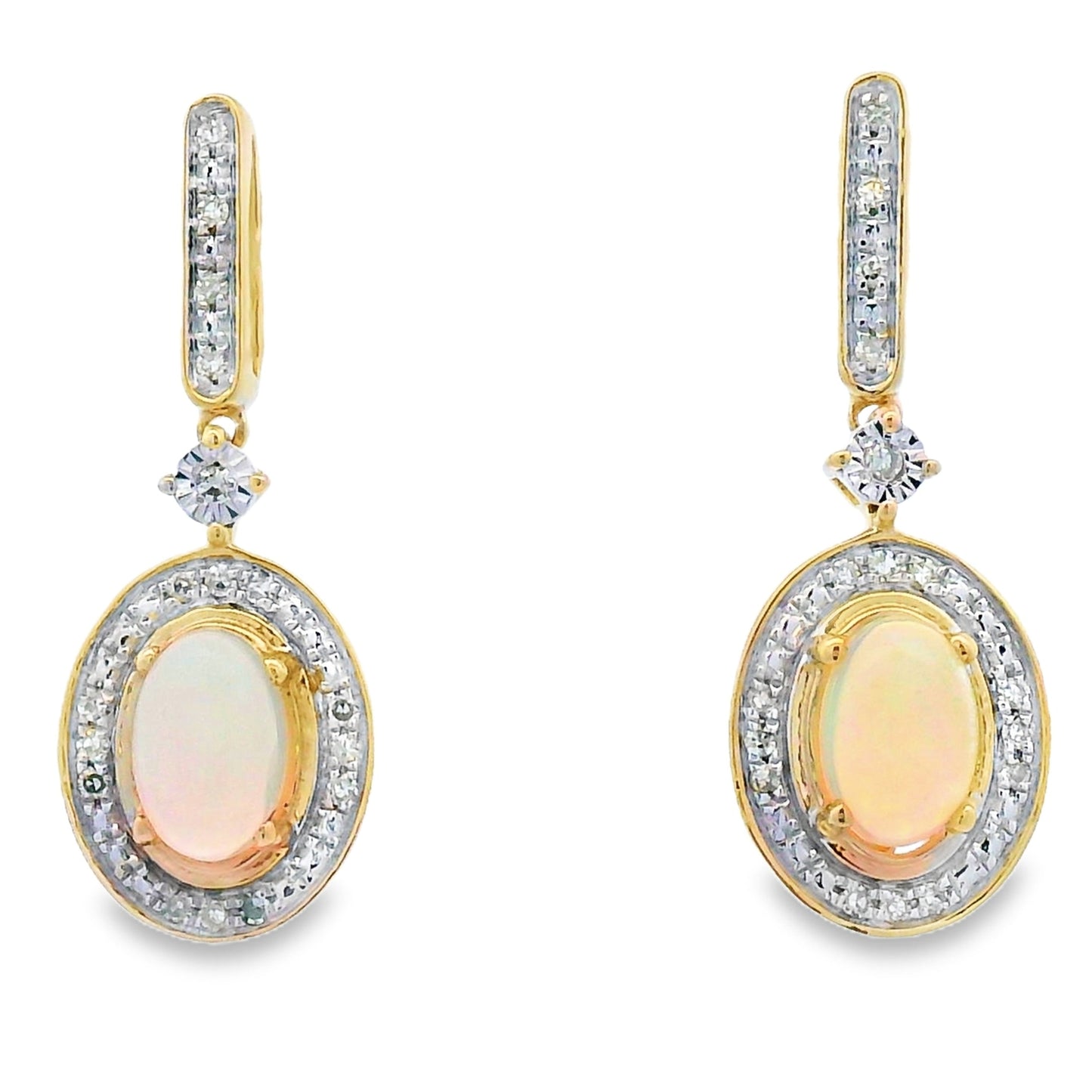 .75ct Opal Diamond Dangle Earrings in 10KT Yellow Gold
