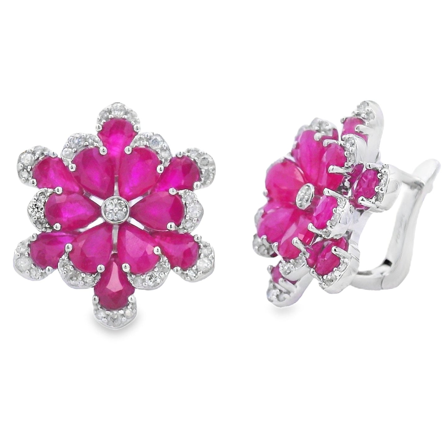 Boucles d'oreilles pendantes en rubis et diamants de 13,43 ct en or blanc 14KT