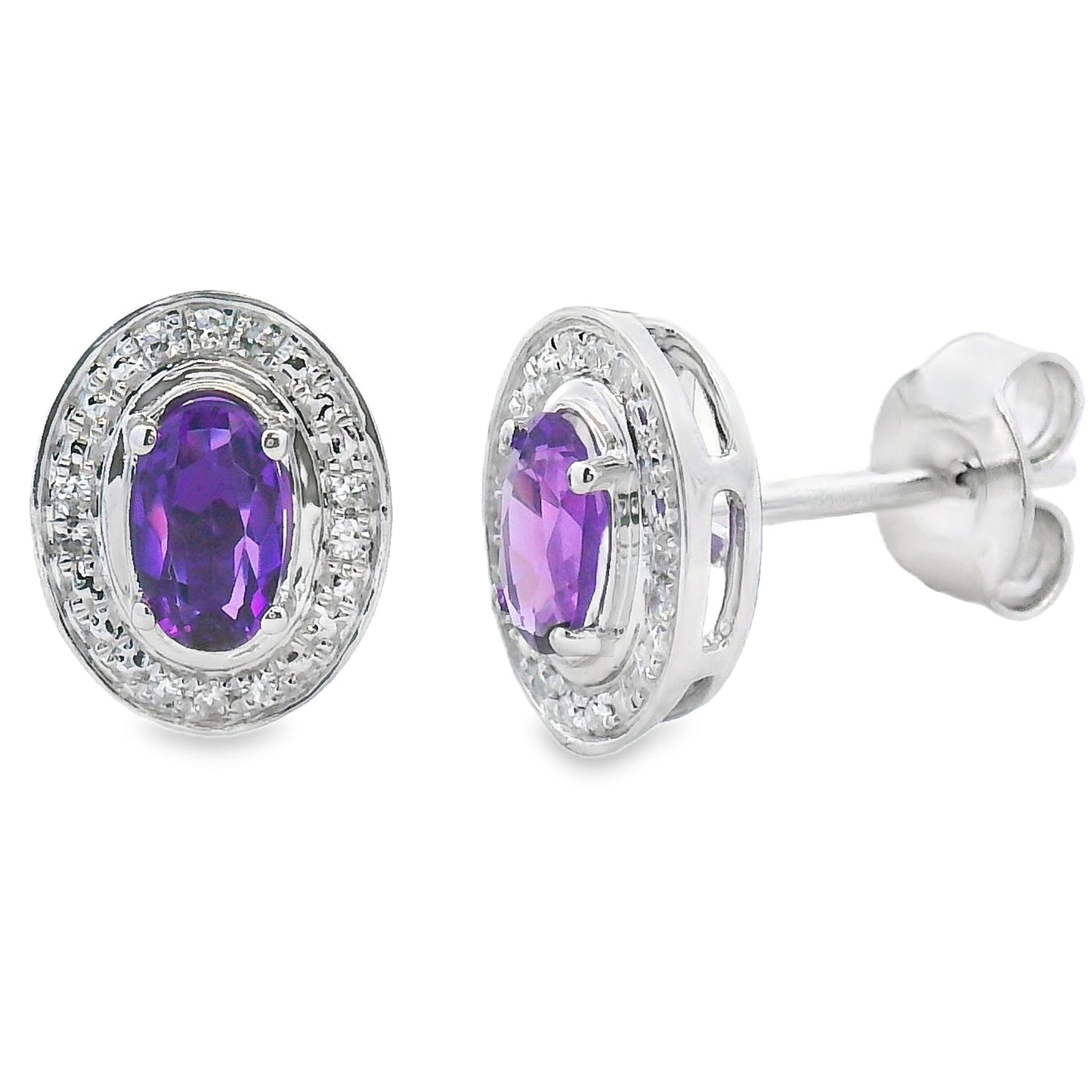 Pendientes de Diamante de Amatista Natural de 0.49ct en Oro Blanco de 10KT