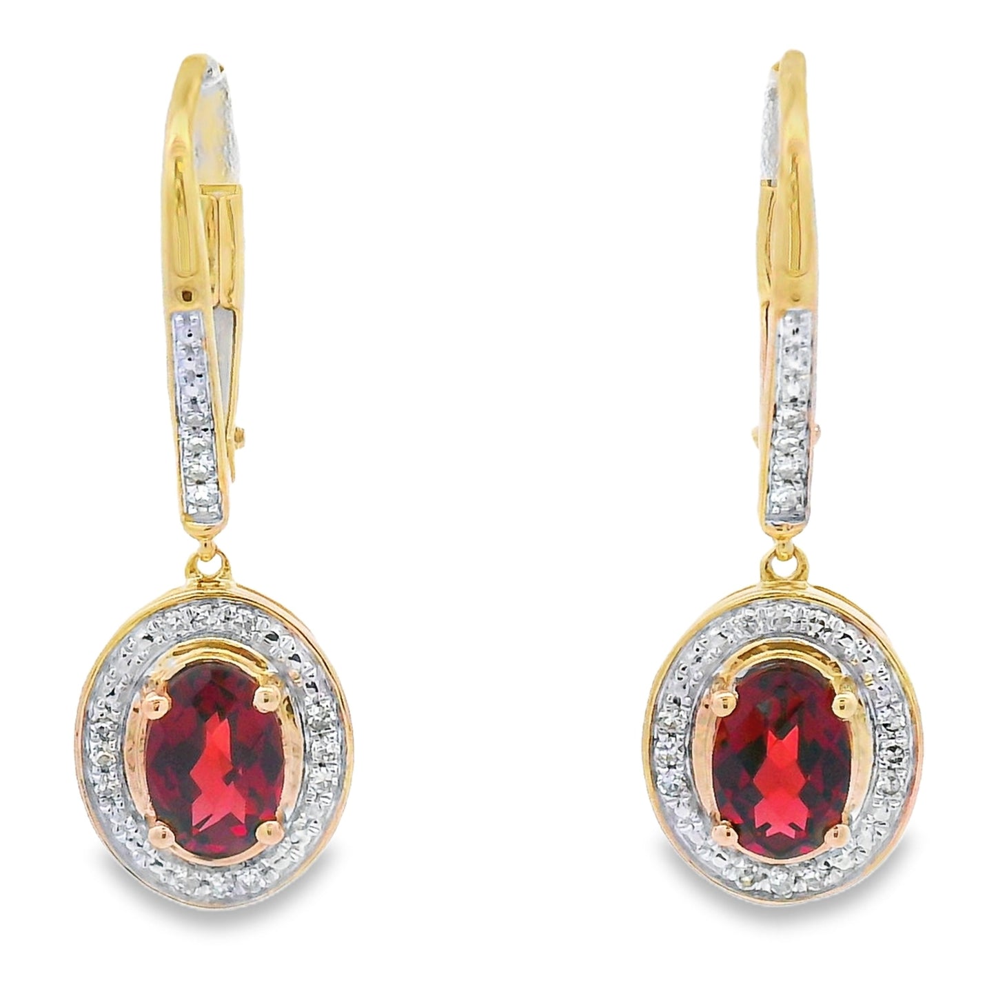 1.41ct Garnet and Diamond Dangle Earrings in 10KT Yellow Gold