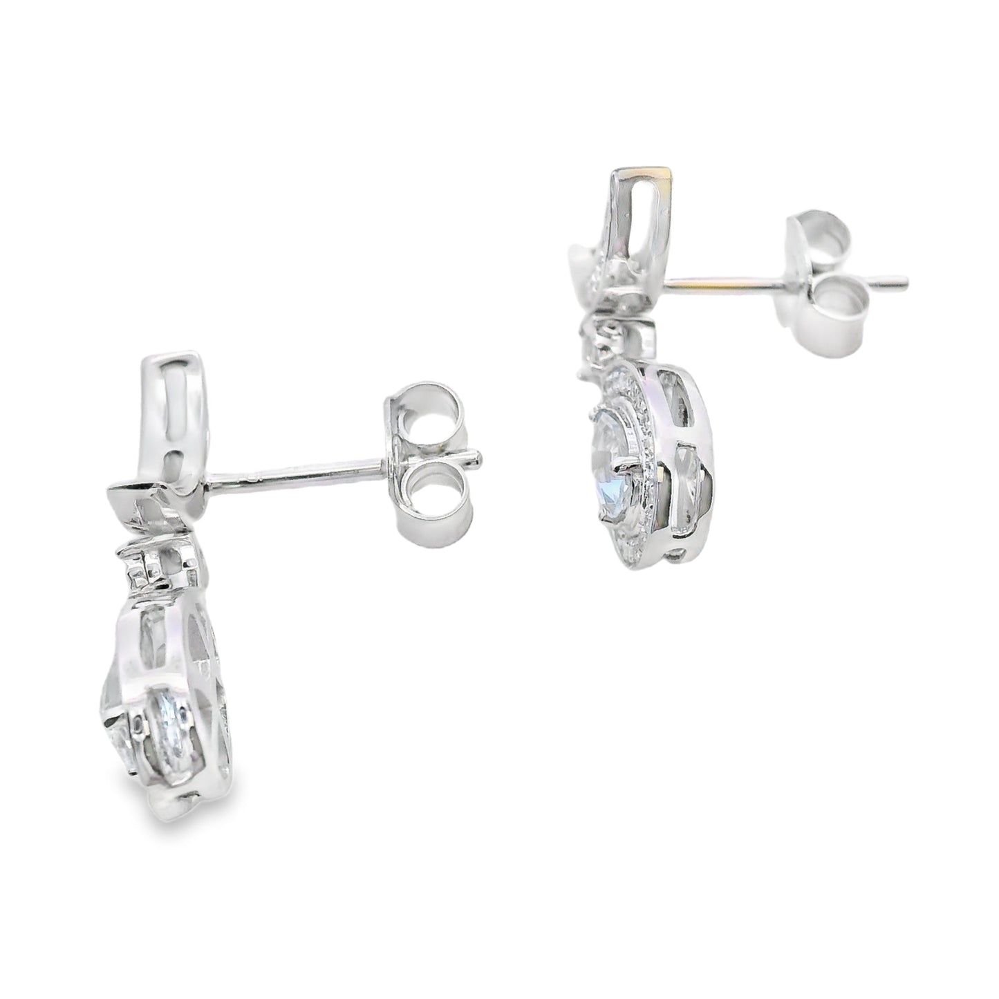 Boucles d'oreilles pendantes en diamant aquamarine en or blanc 10KT