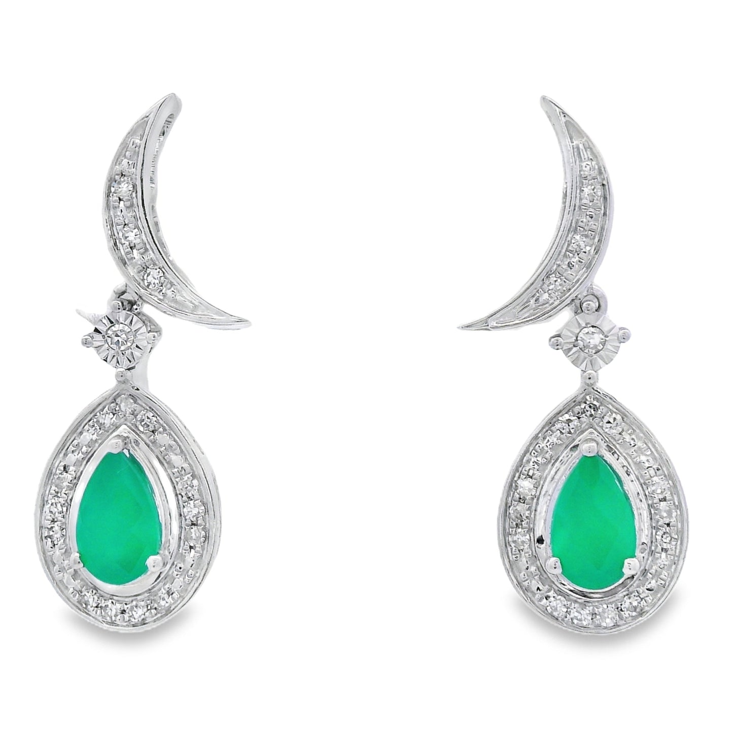 Pendientes Colgantes de Diamante de Calcedonia en Oro Blanco de 10KT