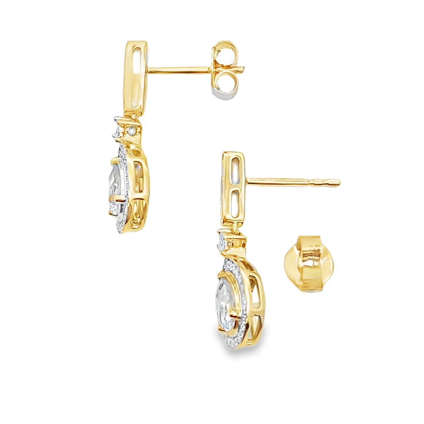 Aquamarine Diamond Dangle Earrings in 10KT Yellow Gold