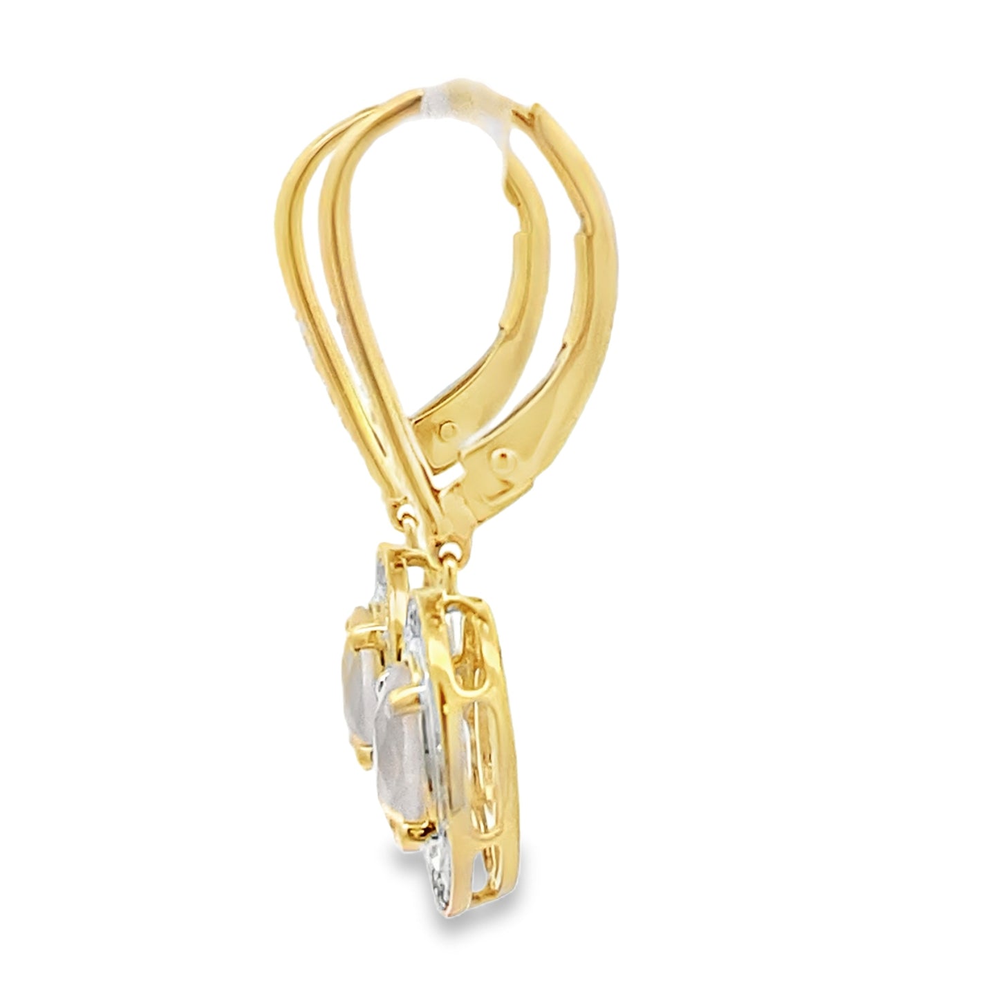 Pendientes Colgantes de Diamante de Cuarzo Rosa en Oro Amarillo de 10KT