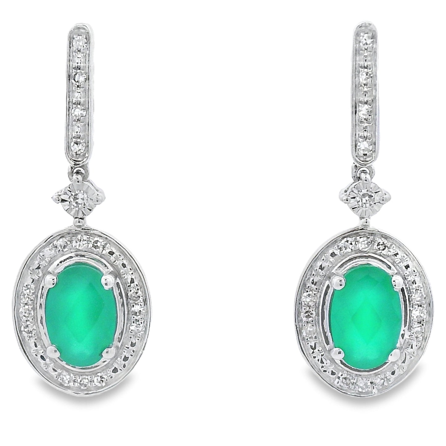 Pendientes Colgantes de Diamante de Calcedonia en Oro Blanco de 10KT