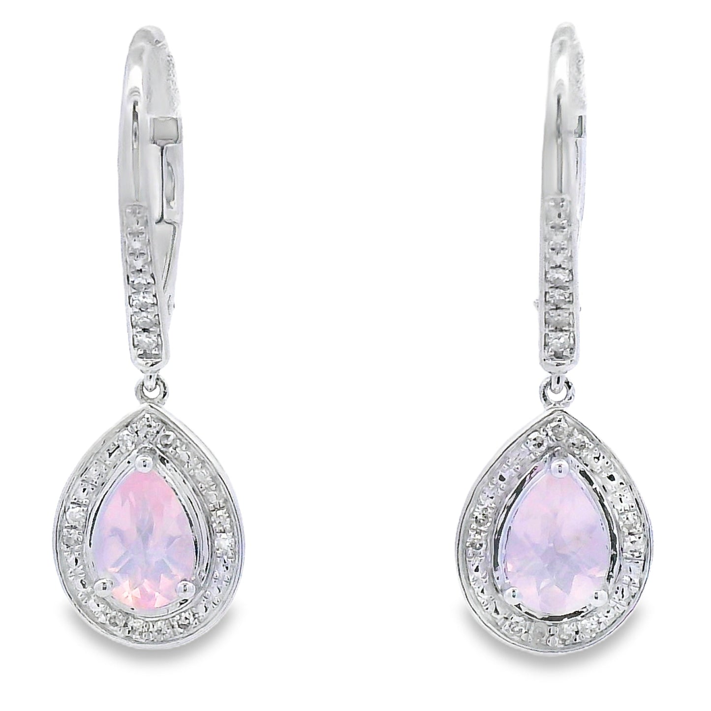 Rose Quartz Diamond Dangle Earrings in 10KT White Gold