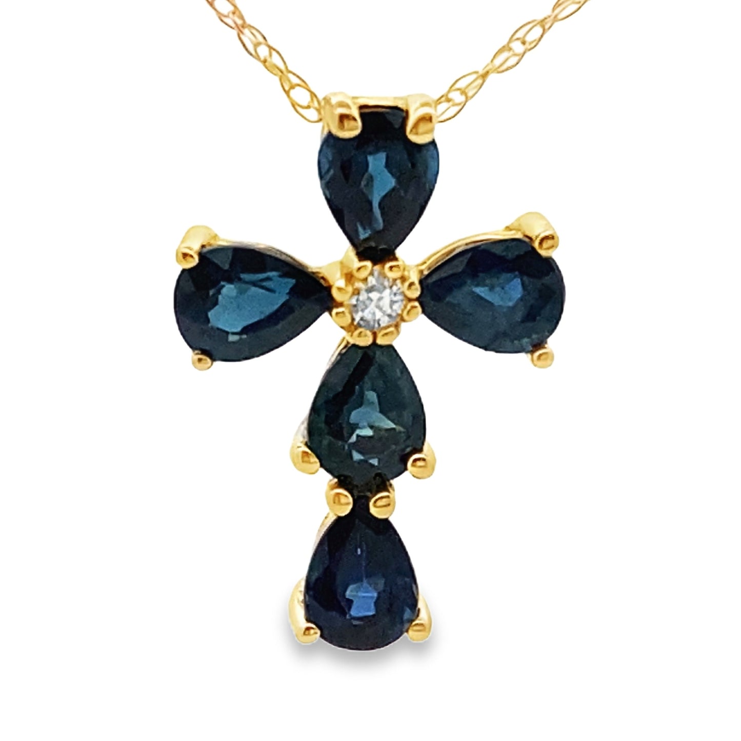 Pendentif Croix en Saphir de 0,82 ct en Or Jaune 10KT