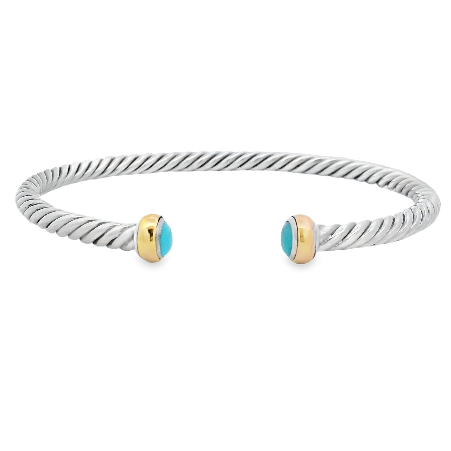 Turquoise Bangle Bracelet in Sterling Silver and 18KT Gold