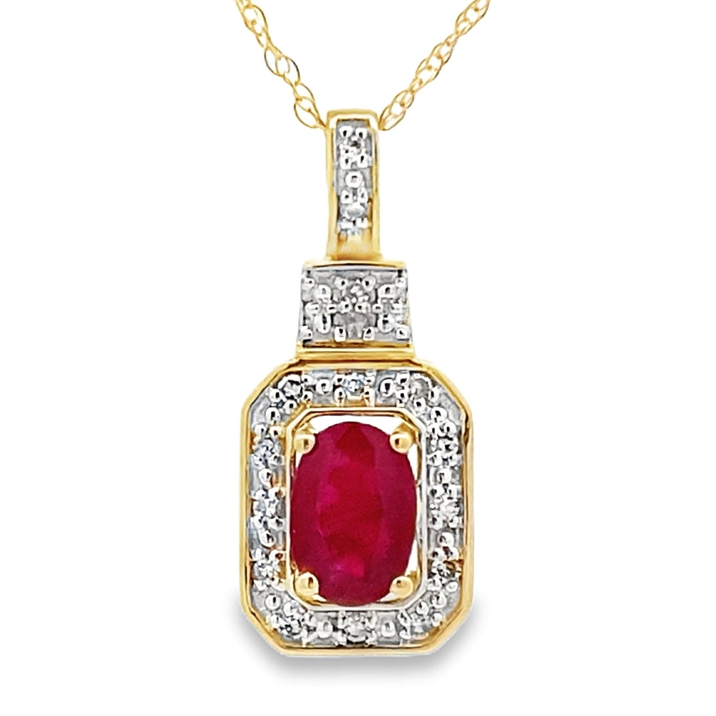 .66ct Pendentif en Rubis et Diamant en Or Jaune 10KT