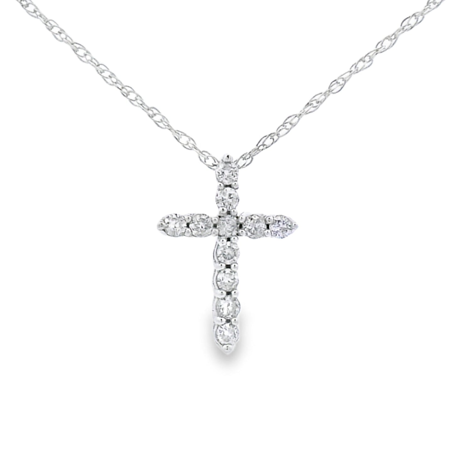 Colgante de Cruz de Diamante de 0.11ct en Oro Blanco de 14KT