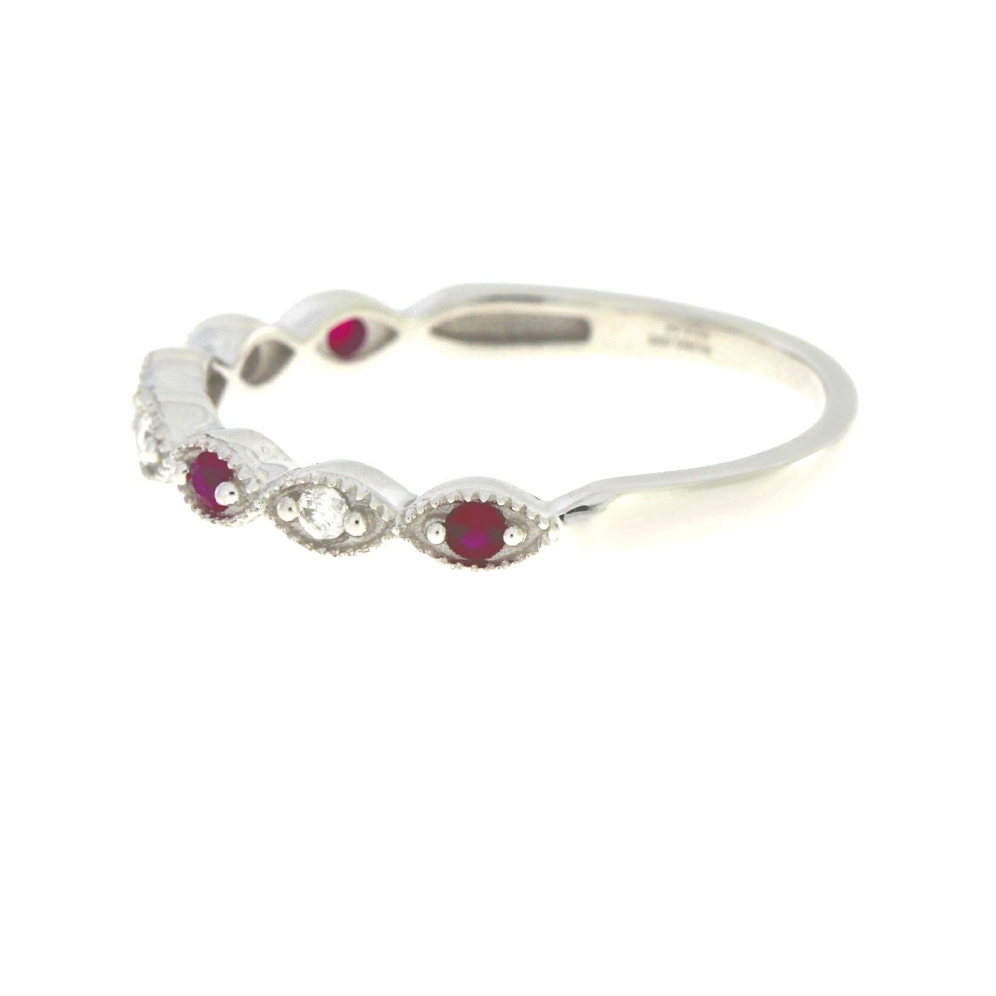 Bague de mariage en diamant et rubis de 0,15 ct en or blanc 14KT