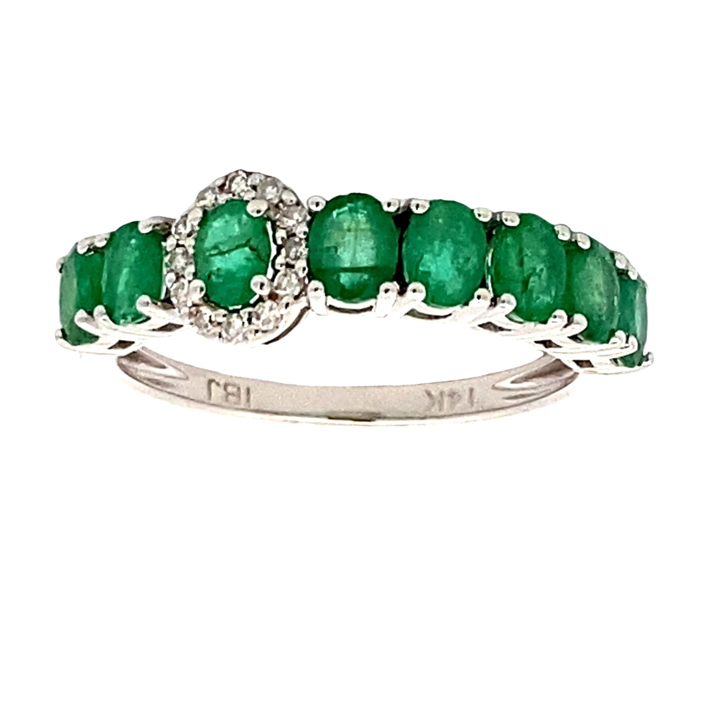 Bague de mode en diamant émeraude en or blanc 14KT