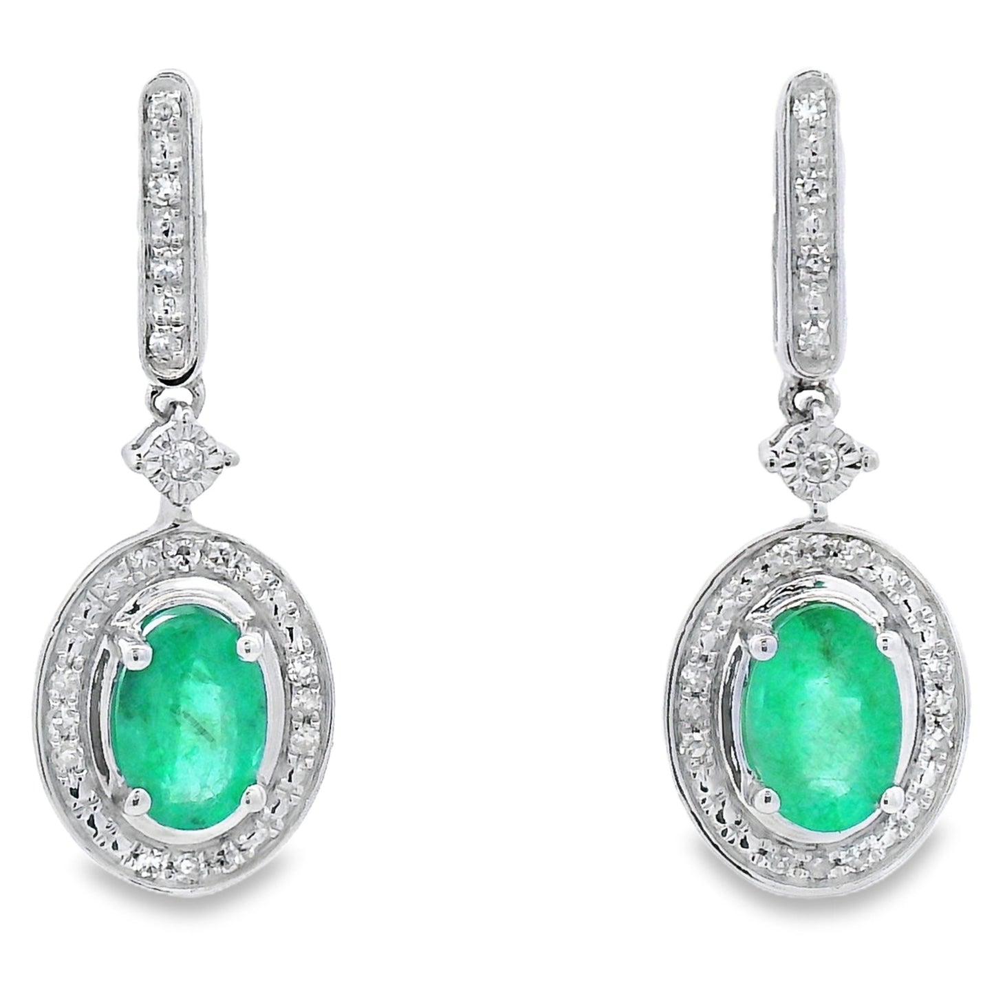 .95ct Emerald Diamond Dangle Earrings in 10KT White Gold