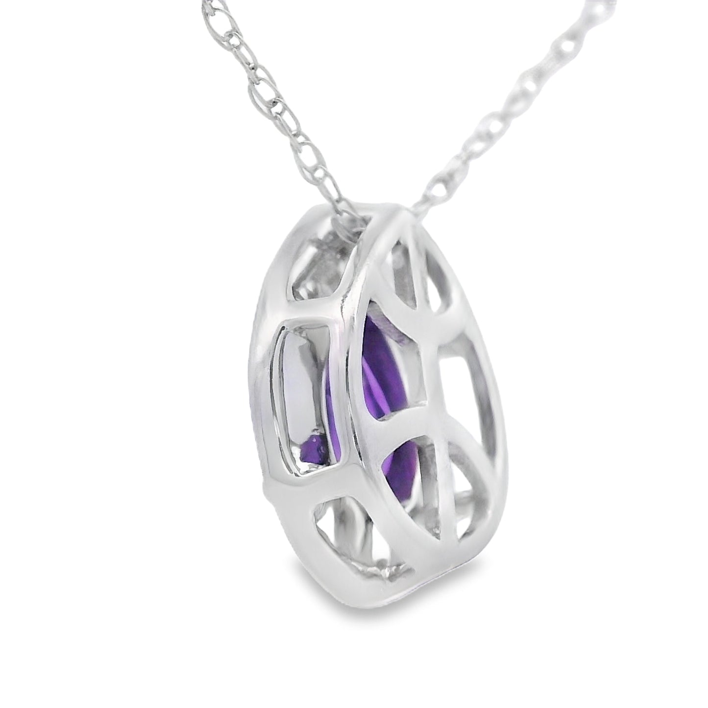 .37ct Colgante de Amatista y Diamante en Oro Blanco de 10KT